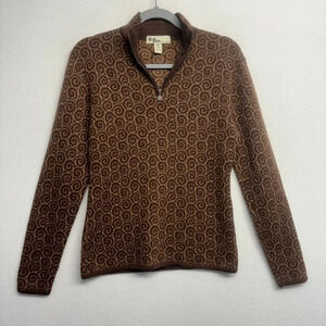 Neve Designs Brown !00% Wool Pullover Sweater M 1/4 Zip Swirl Knit Pattern